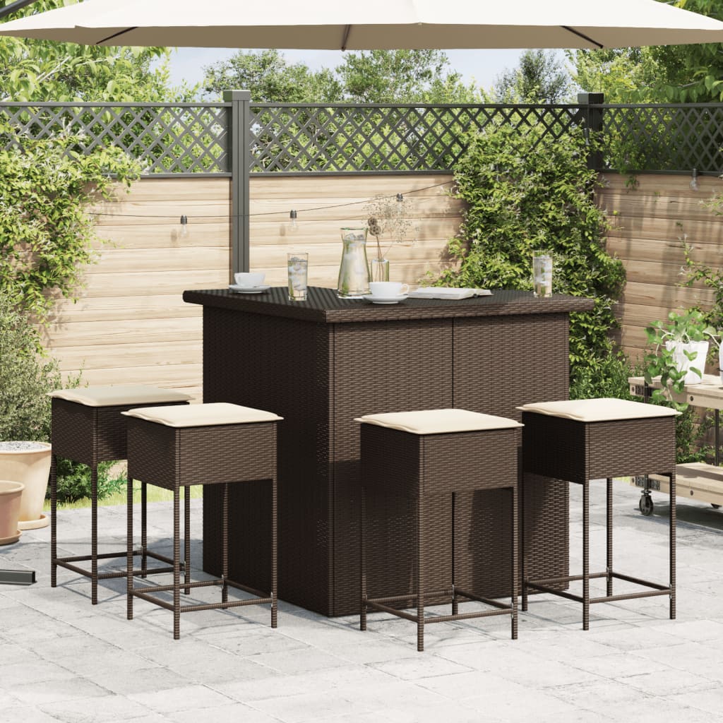 5-Tlg. Gartenbar-Set Mit Kissen Poly Rattan