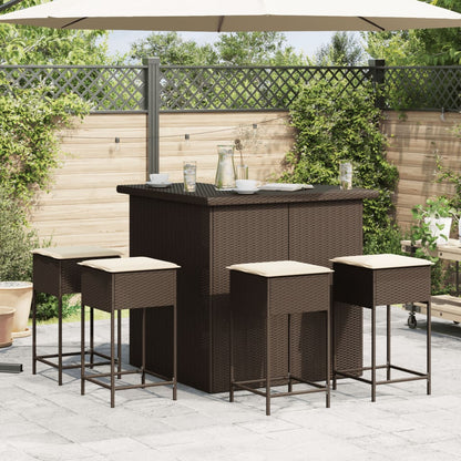 5-Tlg. Gartenbar-Set Mit Kissen Poly Rattan