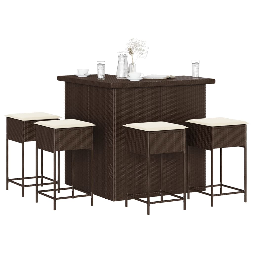 5-Tlg. Gartenbar-Set Mit Kissen Poly Rattan