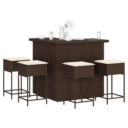 5-Tlg. Gartenbar-Set Mit Kissen Poly Rattan