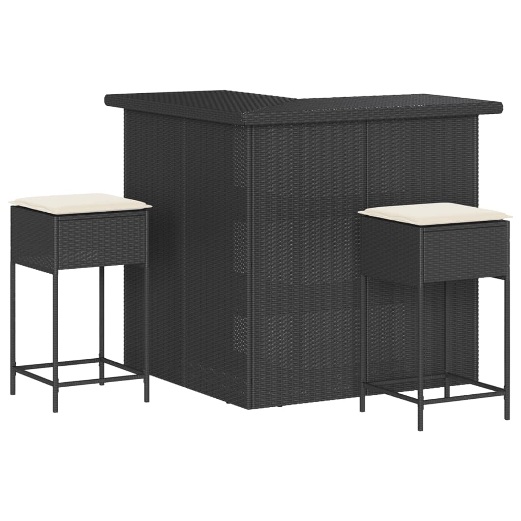 3-Tlg. Gartenbar-Set Mit Kissen Poly Rattan