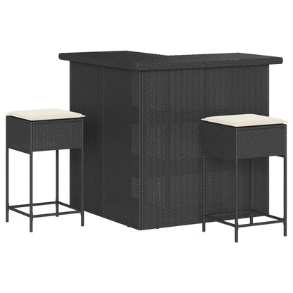 3-Tlg. Gartenbar-Set Mit Kissen Poly Rattan