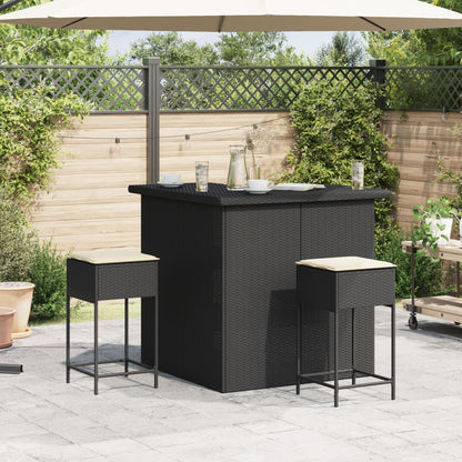 3-Tlg. Gartenbar-Set Mit Kissen Poly Rattan