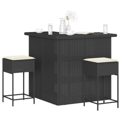 3-Tlg. Gartenbar-Set Mit Kissen Poly Rattan