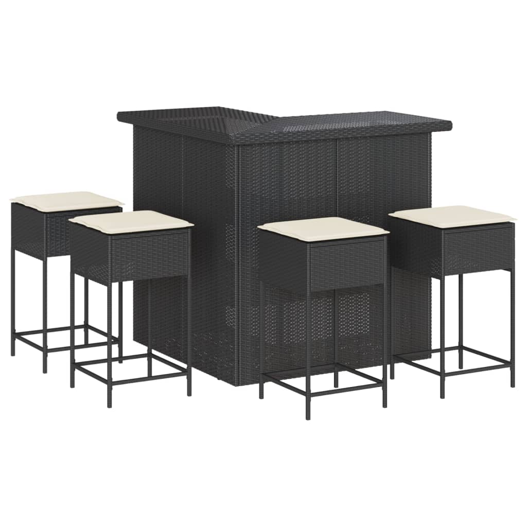 5-Tlg. Gartenbar-Set Mit Kissen Poly Rattan