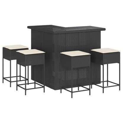 5-Tlg. Gartenbar-Set Mit Kissen Poly Rattan
