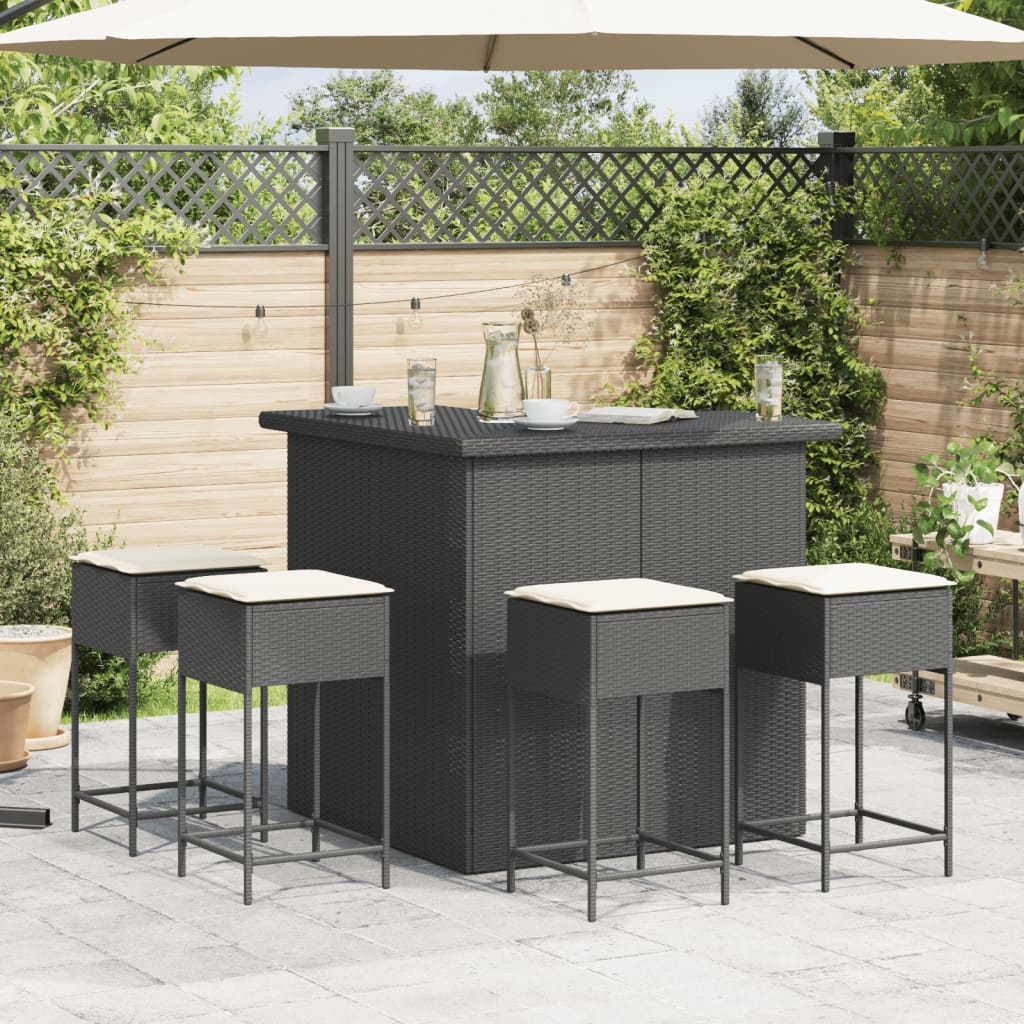 5-Tlg. Gartenbar-Set Mit Kissen Poly Rattan