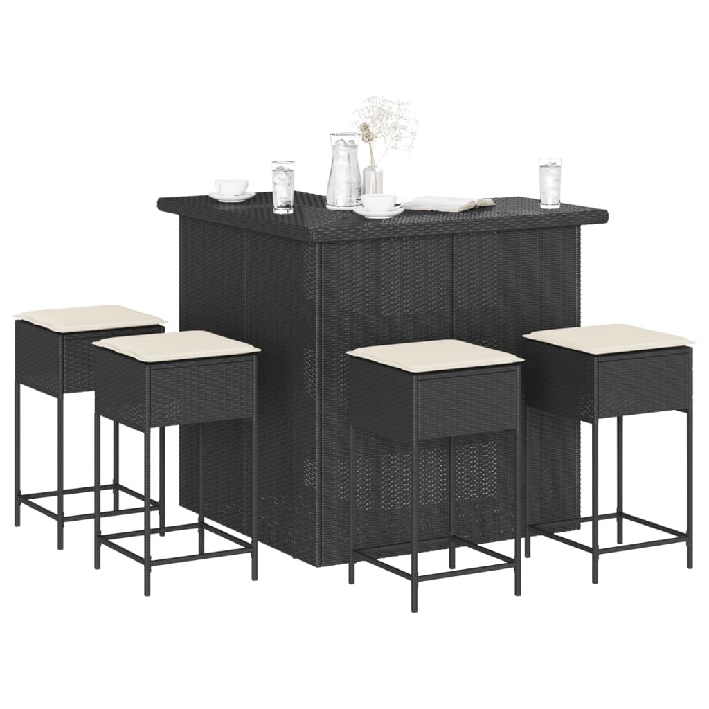 5-Tlg. Gartenbar-Set Mit Kissen Poly Rattan