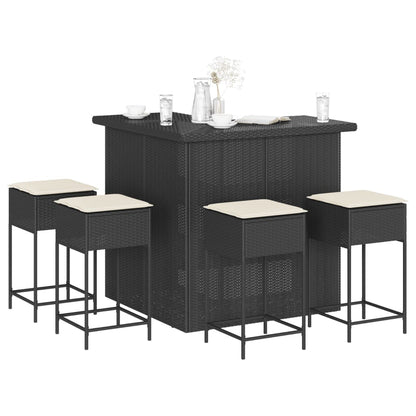 5-Tlg. Gartenbar-Set Mit Kissen Poly Rattan