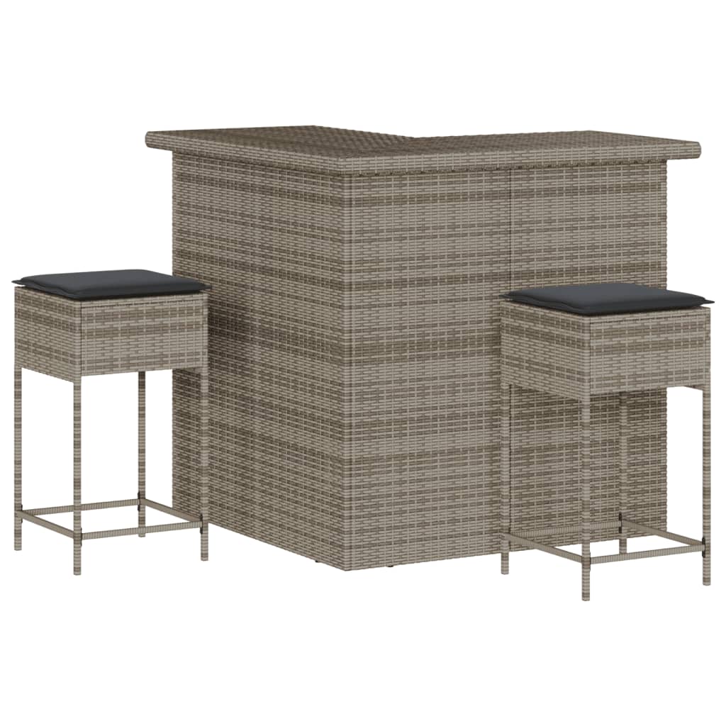 3-Tlg. Gartenbar-Set Mit Kissen Poly Rattan