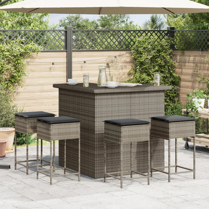 3-Tlg. Gartenbar-Set Mit Kissen Poly Rattan