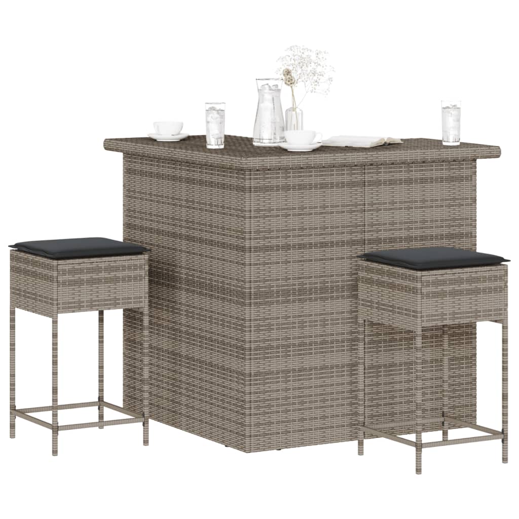 3-Tlg. Gartenbar-Set Mit Kissen Poly Rattan