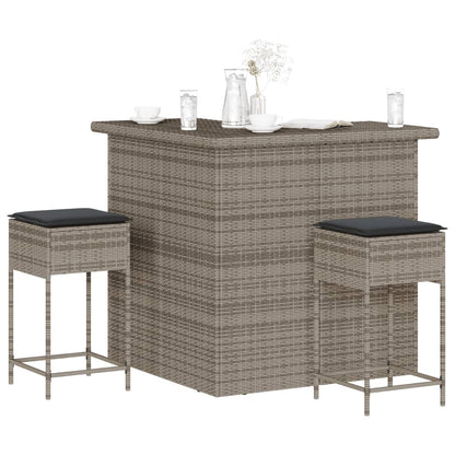 3-Tlg. Gartenbar-Set Mit Kissen Poly Rattan
