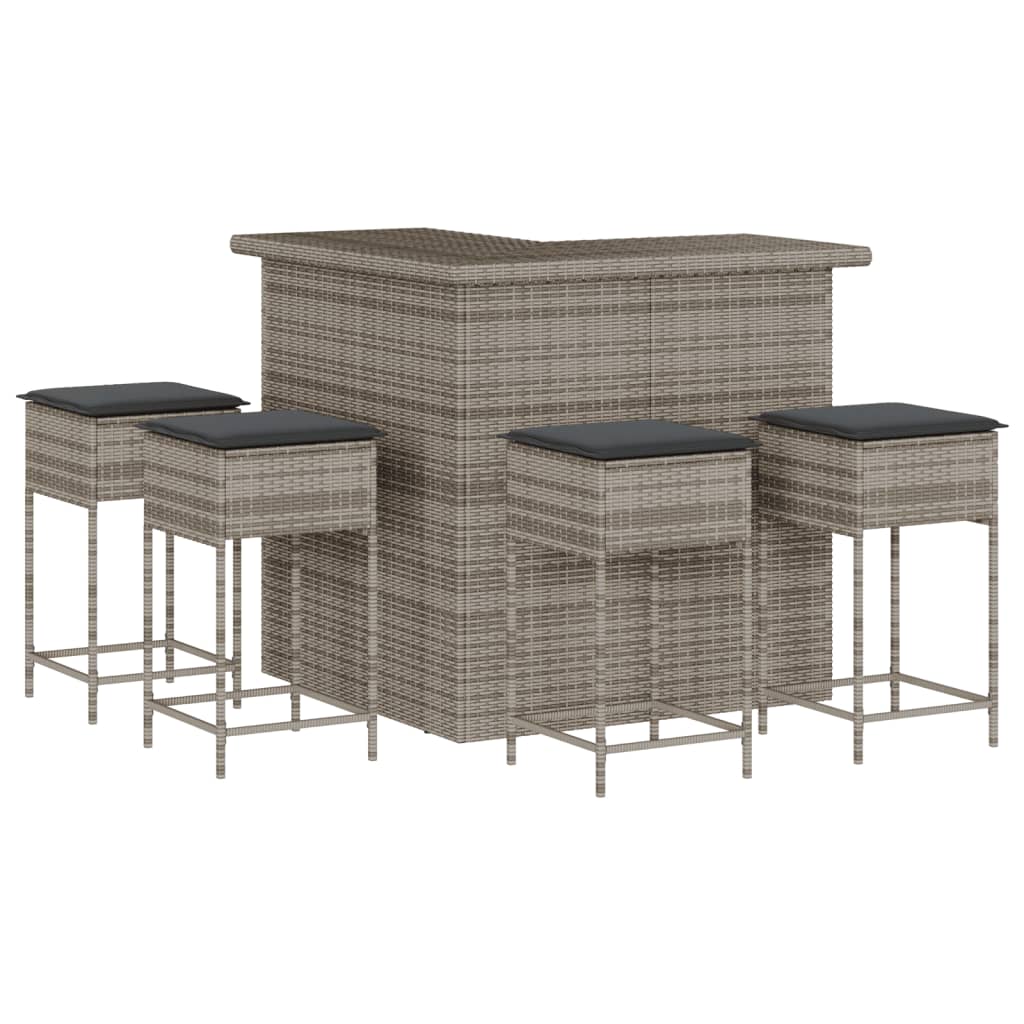 5-Tlg. Gartenbar-Set Mit Kissen Poly Rattan