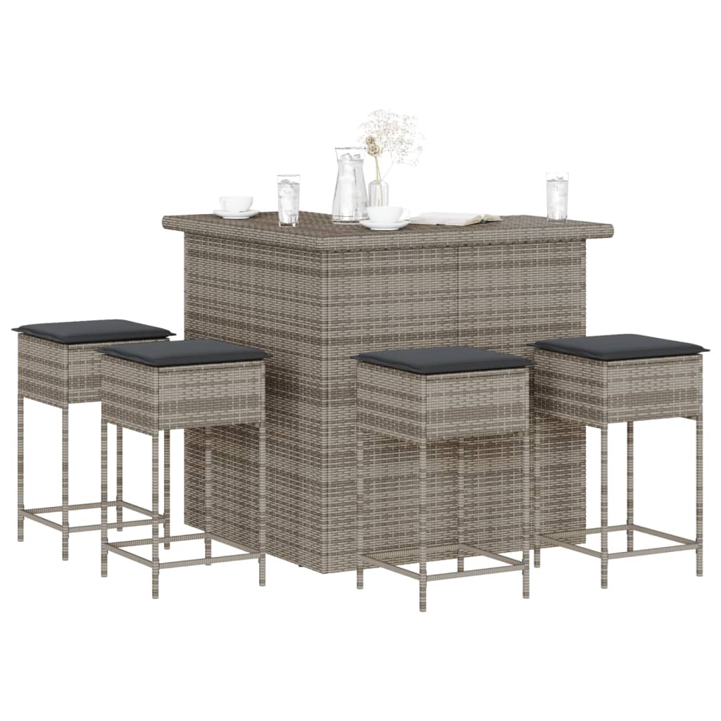 5-Tlg. Gartenbar-Set Mit Kissen Poly Rattan