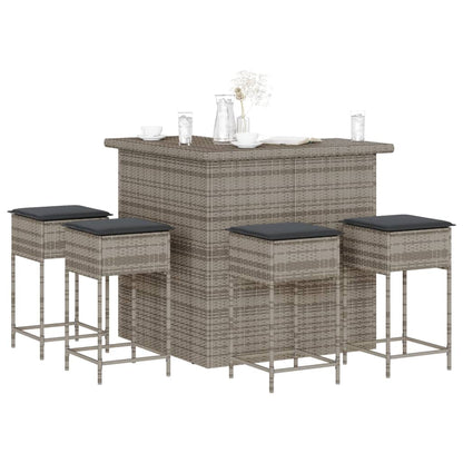 5-Tlg. Gartenbar-Set Mit Kissen Poly Rattan