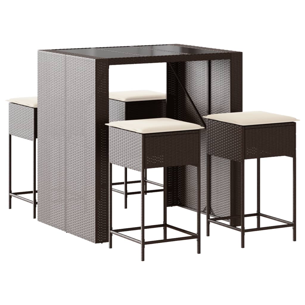 5-Tlg. Gartenbar-Set Mit Kissen Poly Rattan