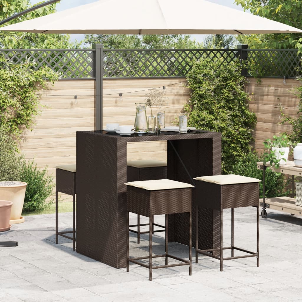 5-Tlg. Gartenbar-Set Mit Kissen Poly Rattan