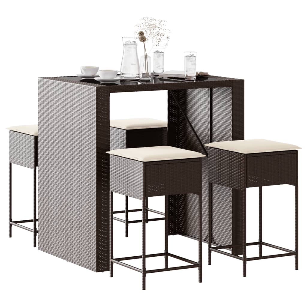 5-Tlg. Gartenbar-Set Mit Kissen Poly Rattan