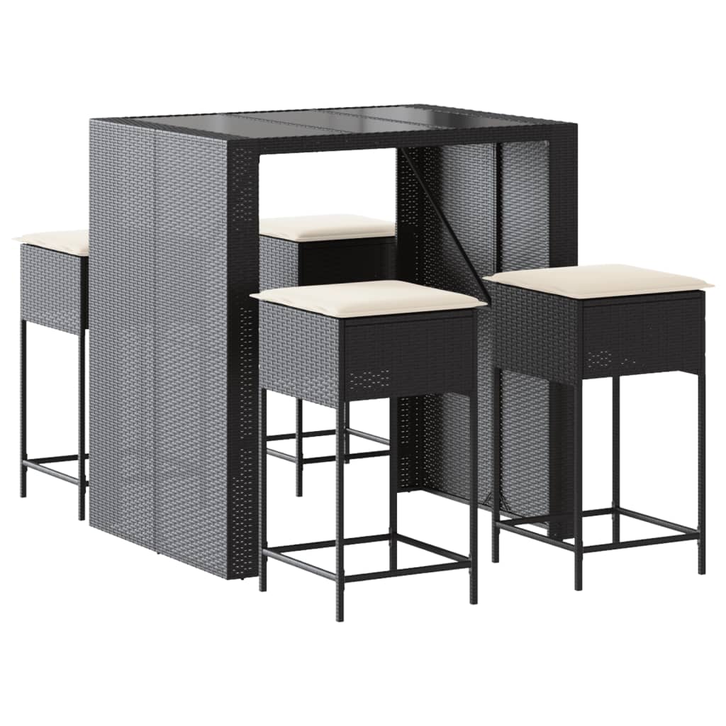 5-Tlg. Gartenbar-Set Mit Kissen Poly Rattan