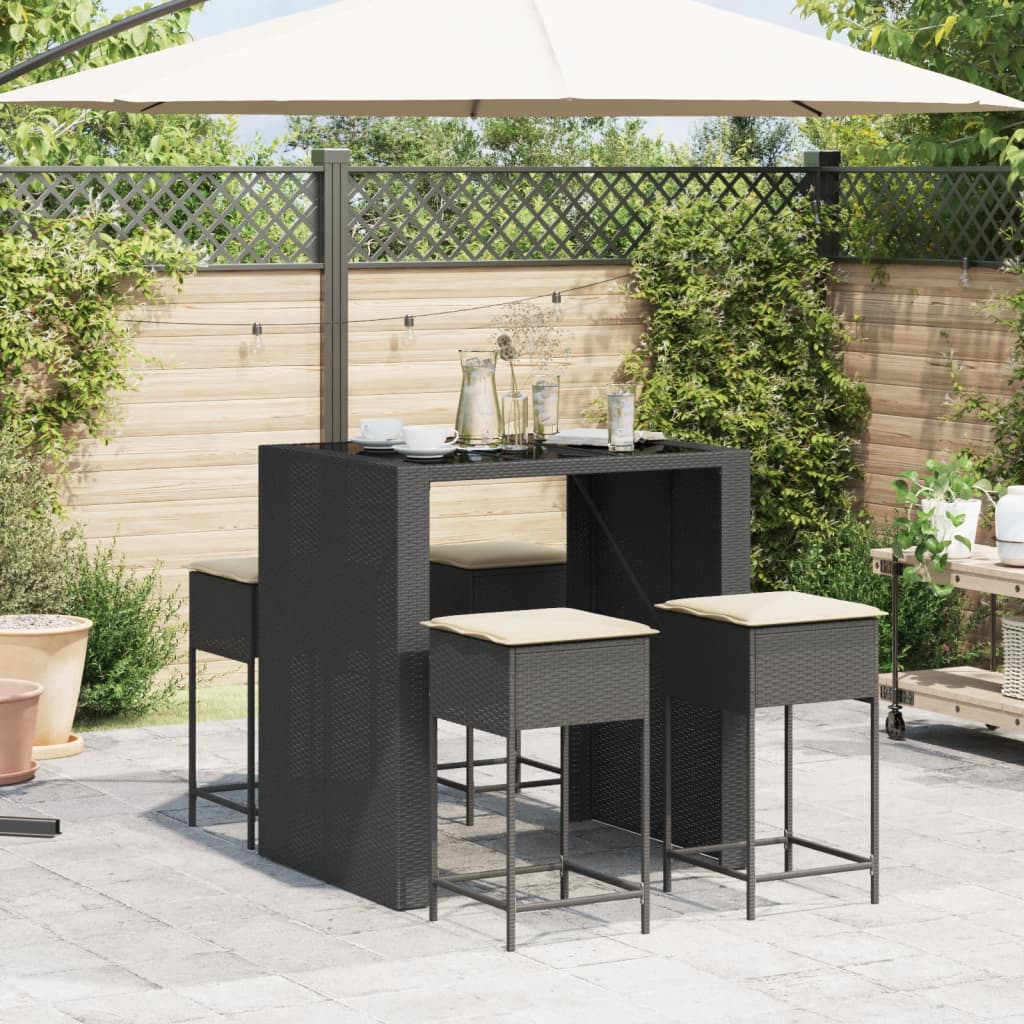 5-Tlg. Gartenbar-Set Mit Kissen Poly Rattan
