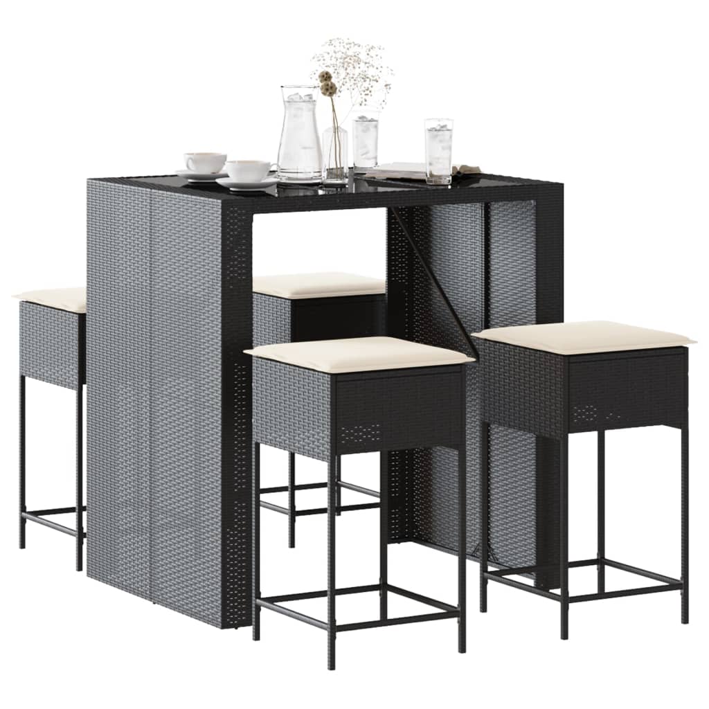 5-Tlg. Gartenbar-Set Mit Kissen Poly Rattan