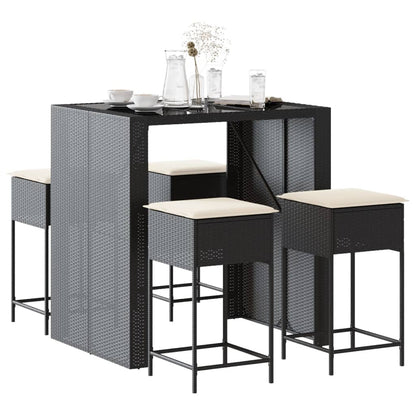 5-Tlg. Gartenbar-Set Mit Kissen Poly Rattan