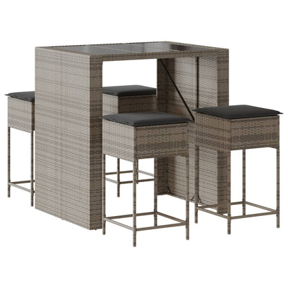 5-Tlg. Gartenbar-Set Mit Kissen Poly Rattan