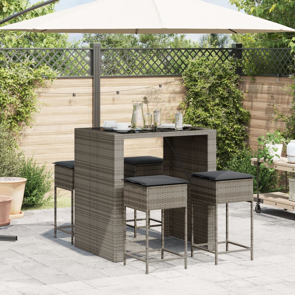 5-Tlg. Gartenbar-Set Mit Kissen Poly Rattan