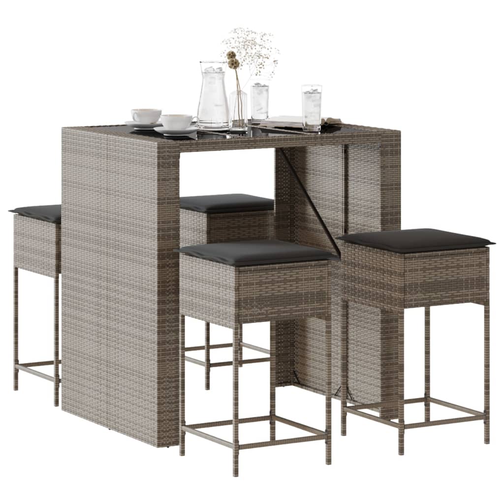 5-Tlg. Gartenbar-Set Mit Kissen Poly Rattan