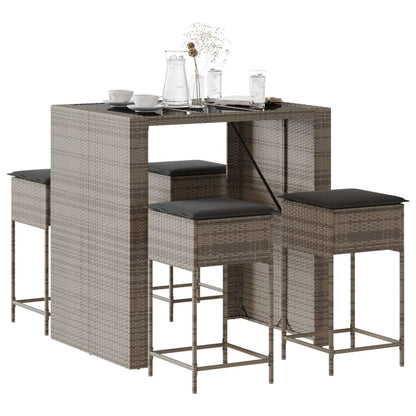 5-Tlg. Gartenbar-Set Mit Kissen Poly Rattan
