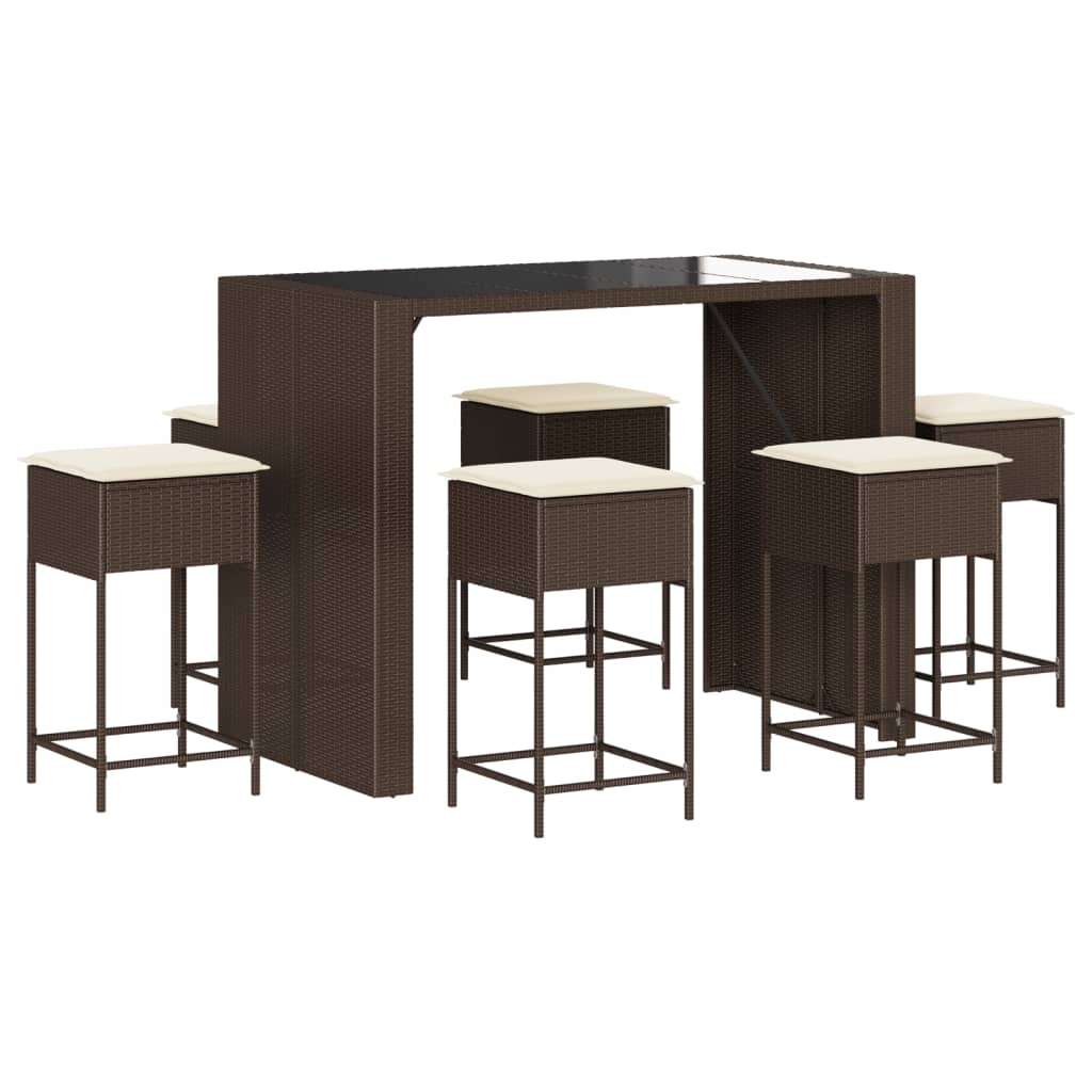 7-Tlg. Gartenbar-Set Mit Kissen Poly Rattan