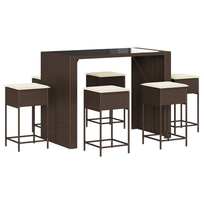 7-Tlg. Gartenbar-Set Mit Kissen Poly Rattan
