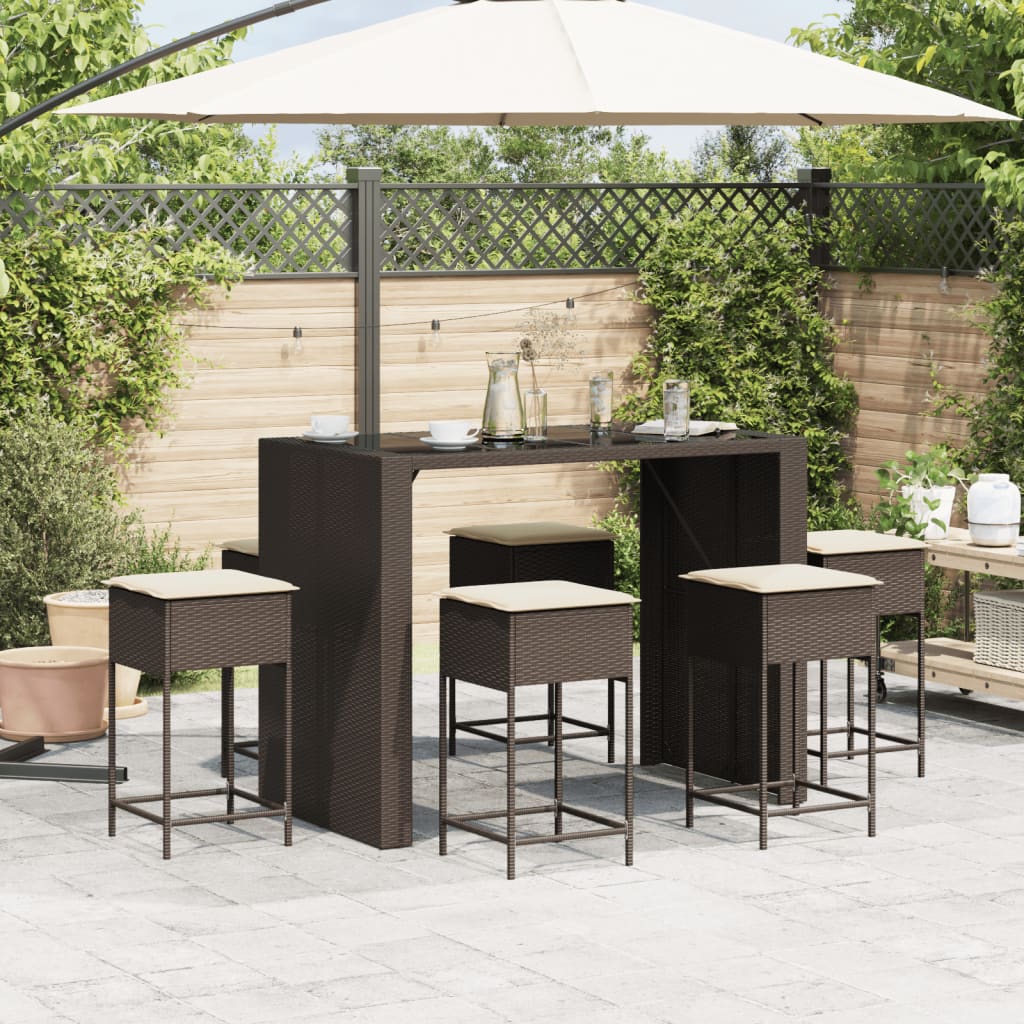 7-Tlg. Gartenbar-Set Mit Kissen Poly Rattan