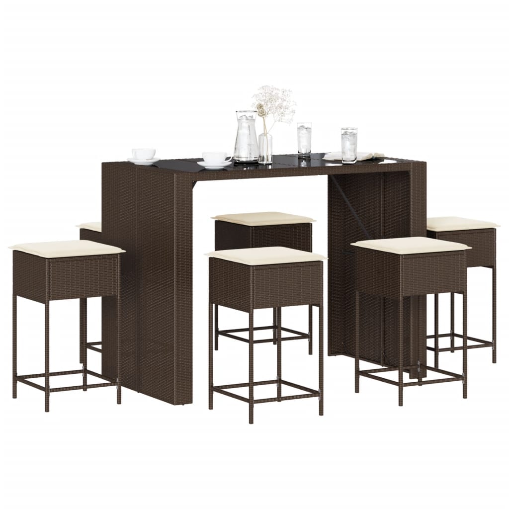 7-Tlg. Gartenbar-Set Mit Kissen Poly Rattan