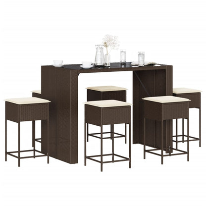 7-Tlg. Gartenbar-Set Mit Kissen Poly Rattan