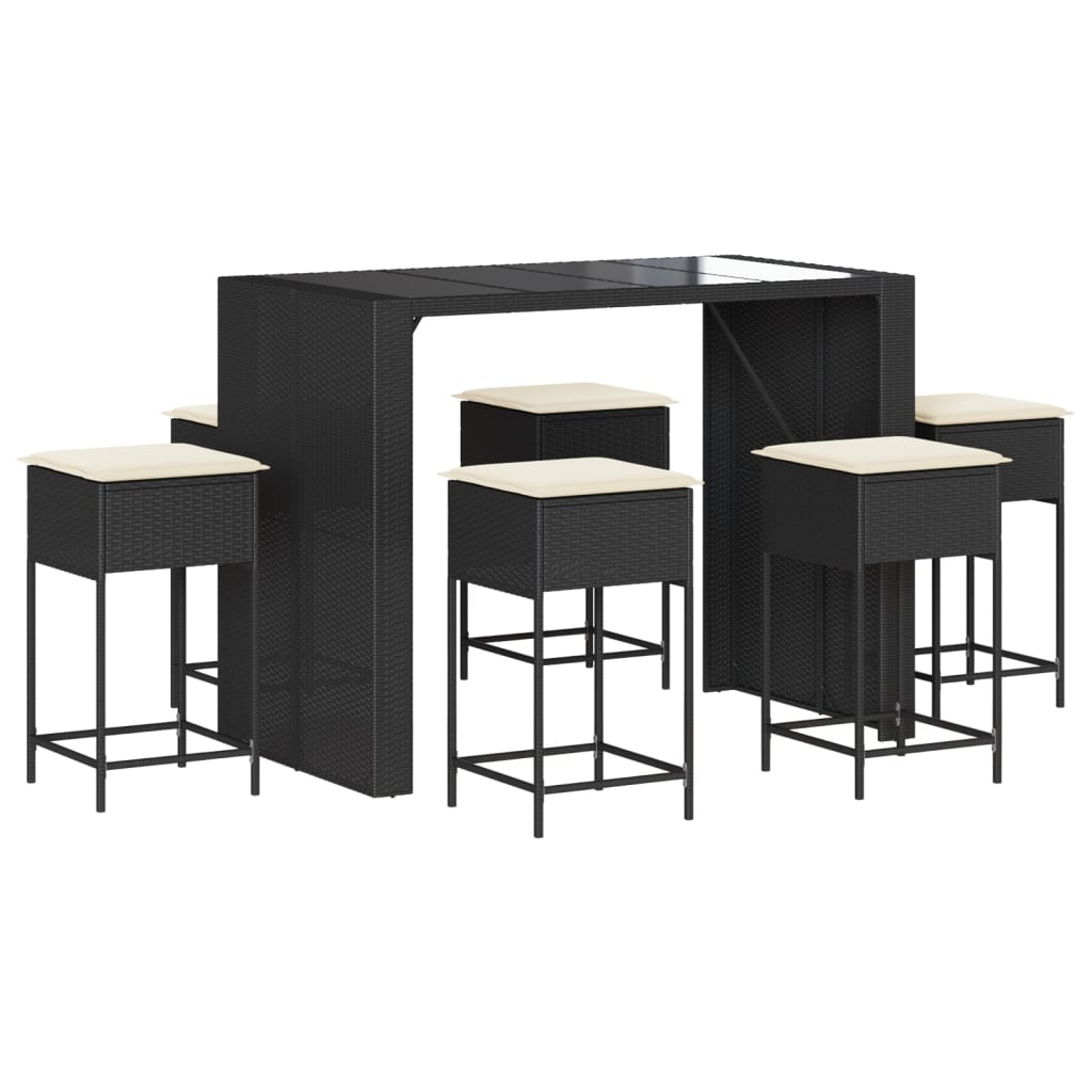 7-Tlg. Gartenbar-Set Mit Kissen Poly Rattan