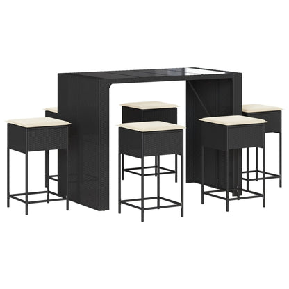 7-Tlg. Gartenbar-Set Mit Kissen Poly Rattan