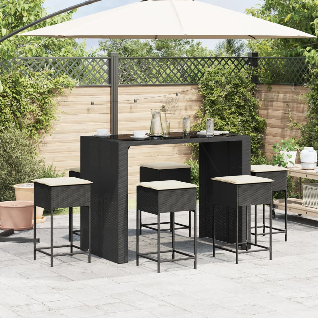 7-Tlg. Gartenbar-Set Mit Kissen Poly Rattan