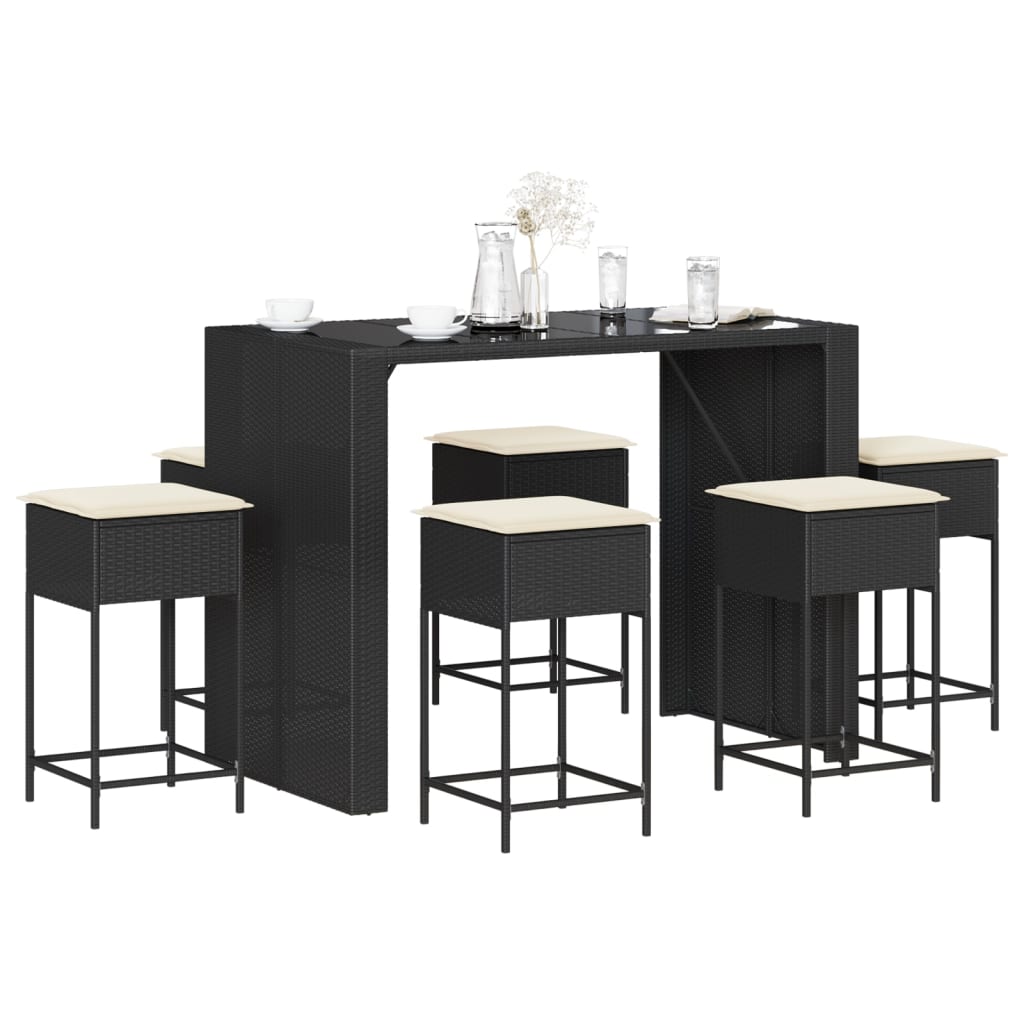 7-Tlg. Gartenbar-Set Mit Kissen Poly Rattan