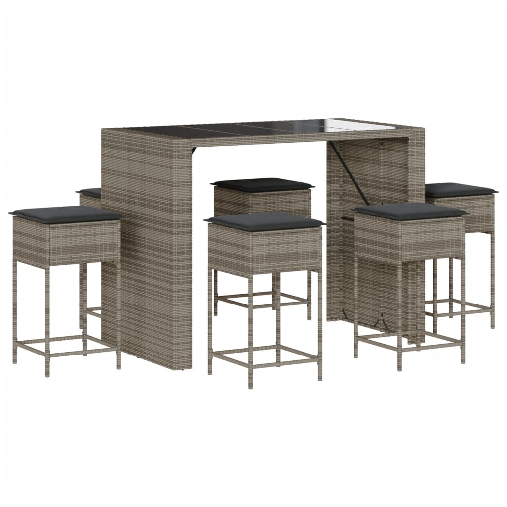 7-Tlg. Gartenbar-Set Mit Kissen Poly Rattan