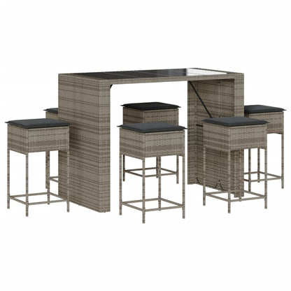 7-Tlg. Gartenbar-Set Mit Kissen Poly Rattan