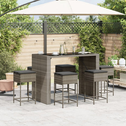 7-Tlg. Gartenbar-Set Mit Kissen Poly Rattan