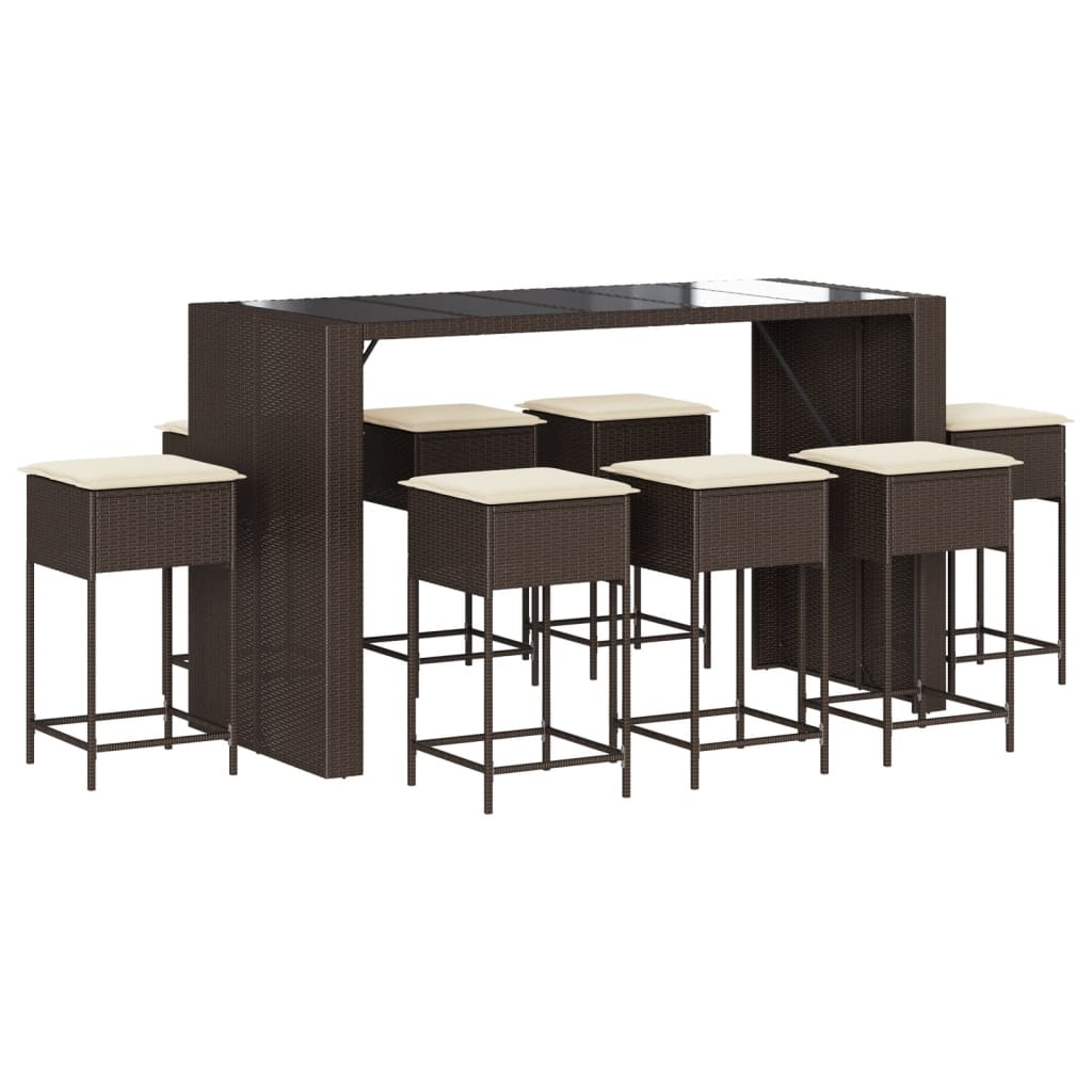 9-Tlg. Gartenbar-Set Mit Kissen Poly Rattan