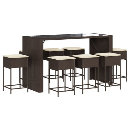 9-Tlg. Gartenbar-Set Mit Kissen Poly Rattan