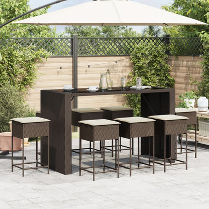 9-Tlg. Gartenbar-Set Mit Kissen Poly Rattan