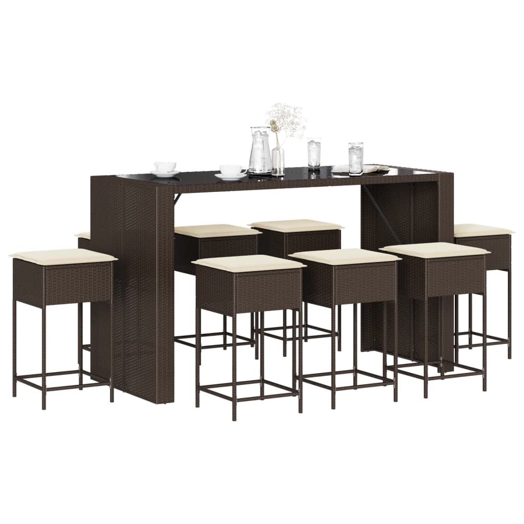 9-Tlg. Gartenbar-Set Mit Kissen Poly Rattan