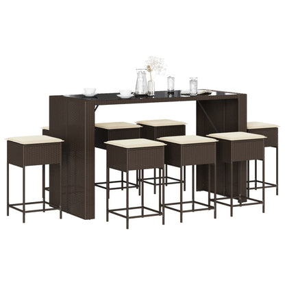 9-Tlg. Gartenbar-Set Mit Kissen Poly Rattan