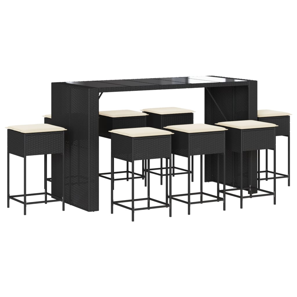 9-Tlg. Gartenbar-Set Mit Kissen Poly Rattan
