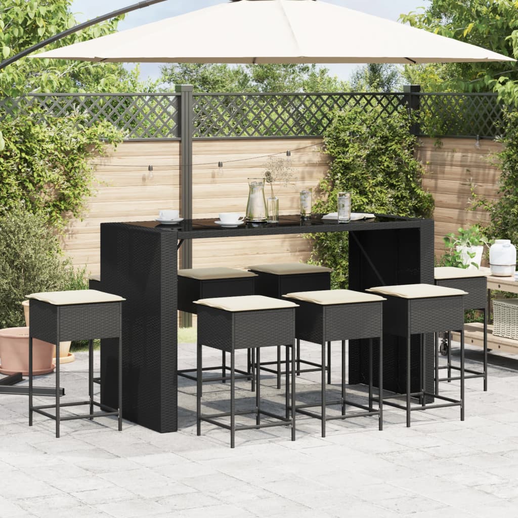 9-Tlg. Gartenbar-Set Mit Kissen Poly Rattan